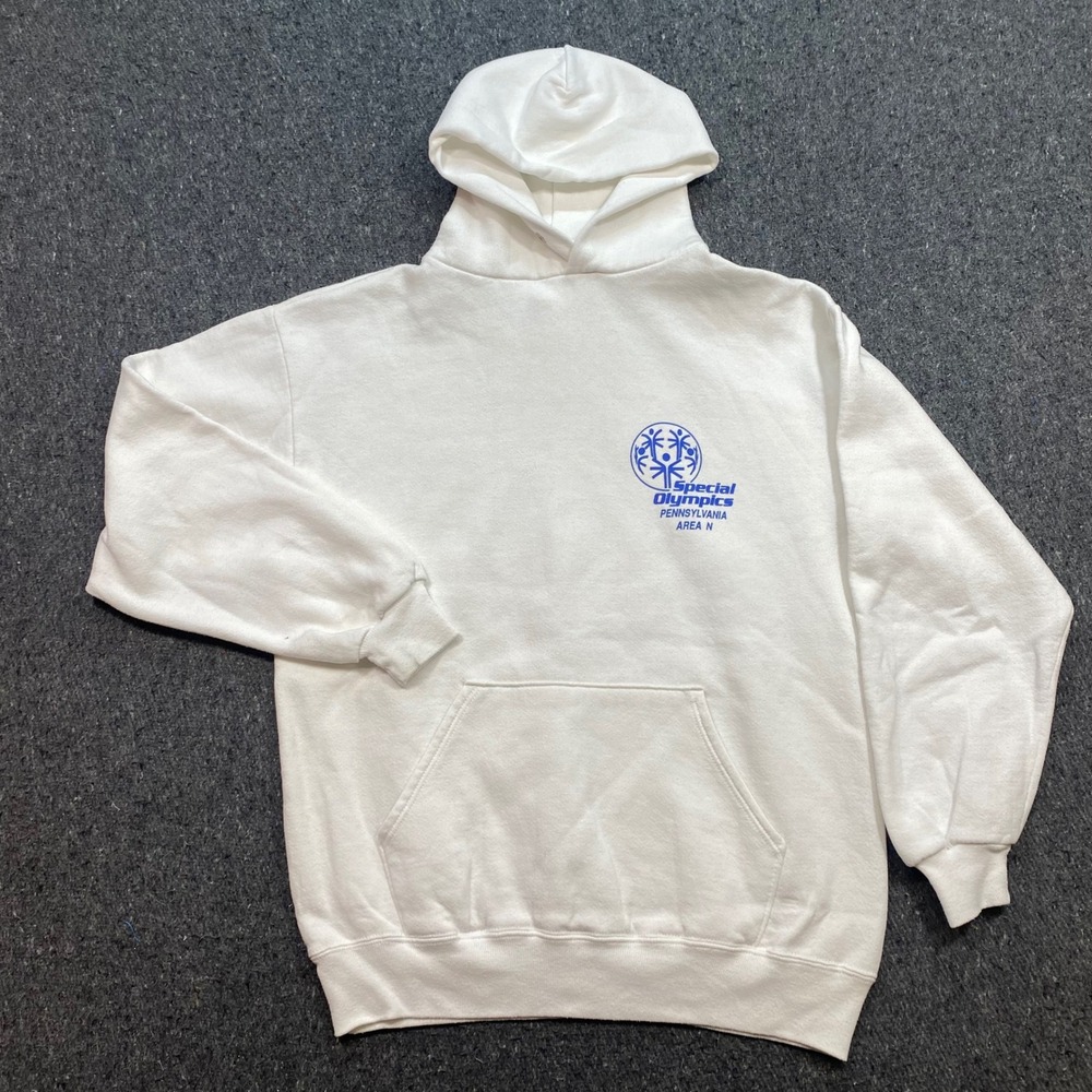 Jerzees Special Olympics Pennsylvania Hoodie Sz L Mens White Retro Skater TShirt